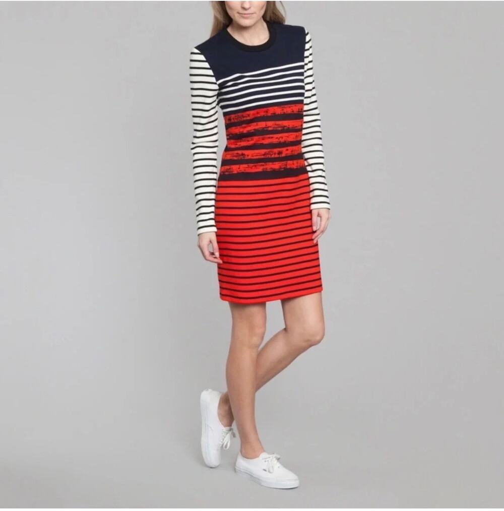 Petit Bateau x Cedric Charlier Stripe Mini Dress Womens M Designer Red Blue